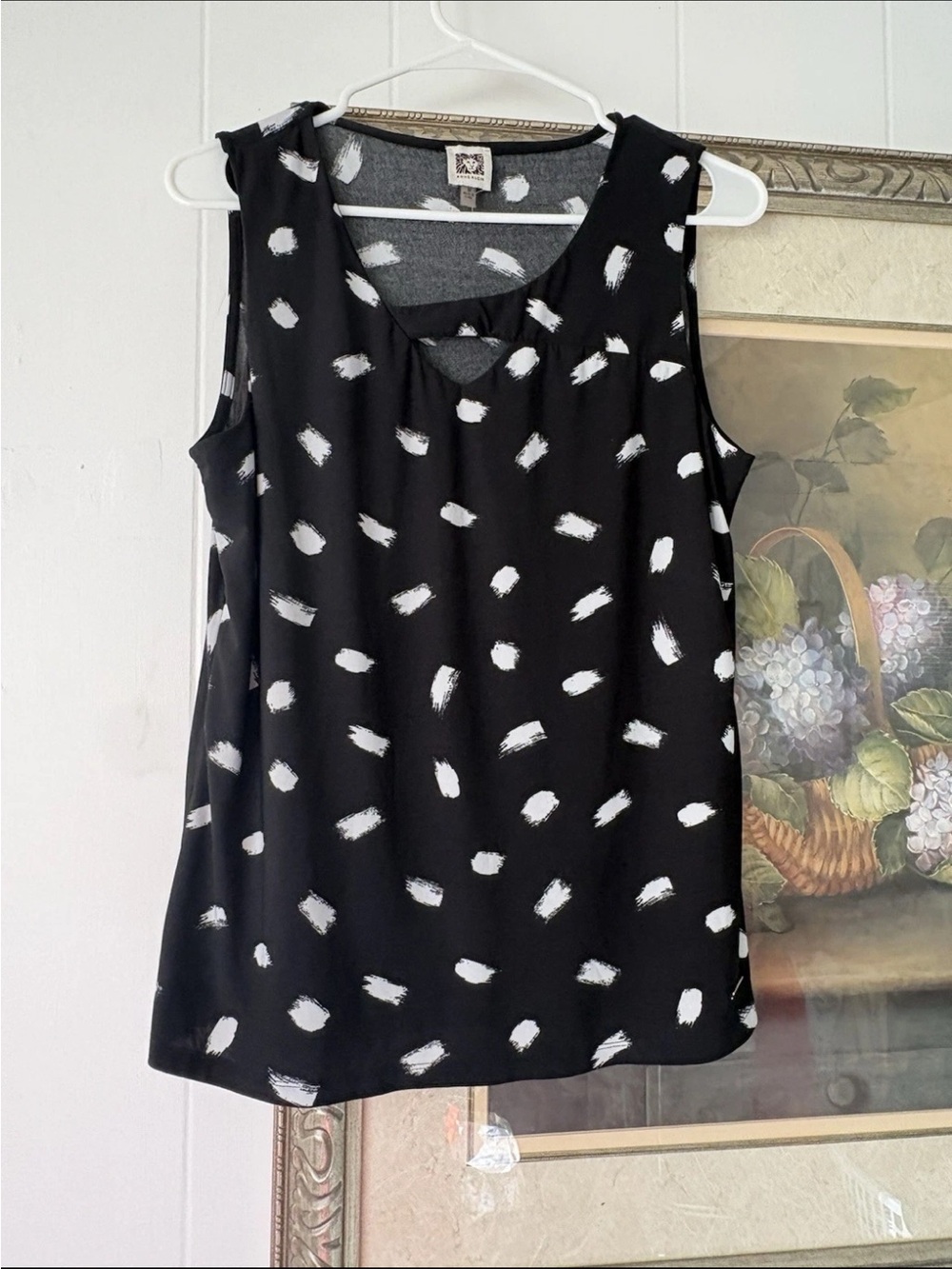 Anne Klein Black Camisole with White Brushstroke Spots